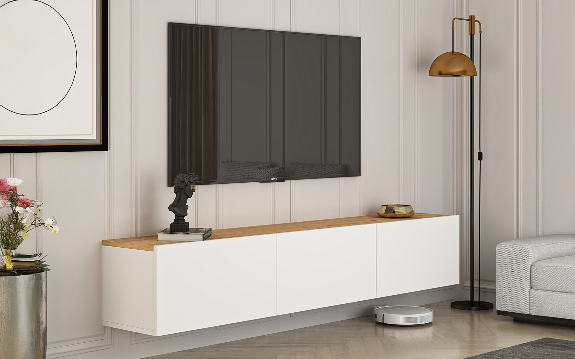 Modul TV Aterno, alb + pin Atlantic  1